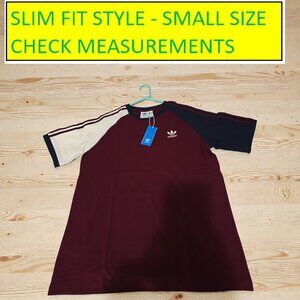 Adidas Classics Original 3 Stripes Tee Shirt Trefoil Retro Men Maroon Slim Fit